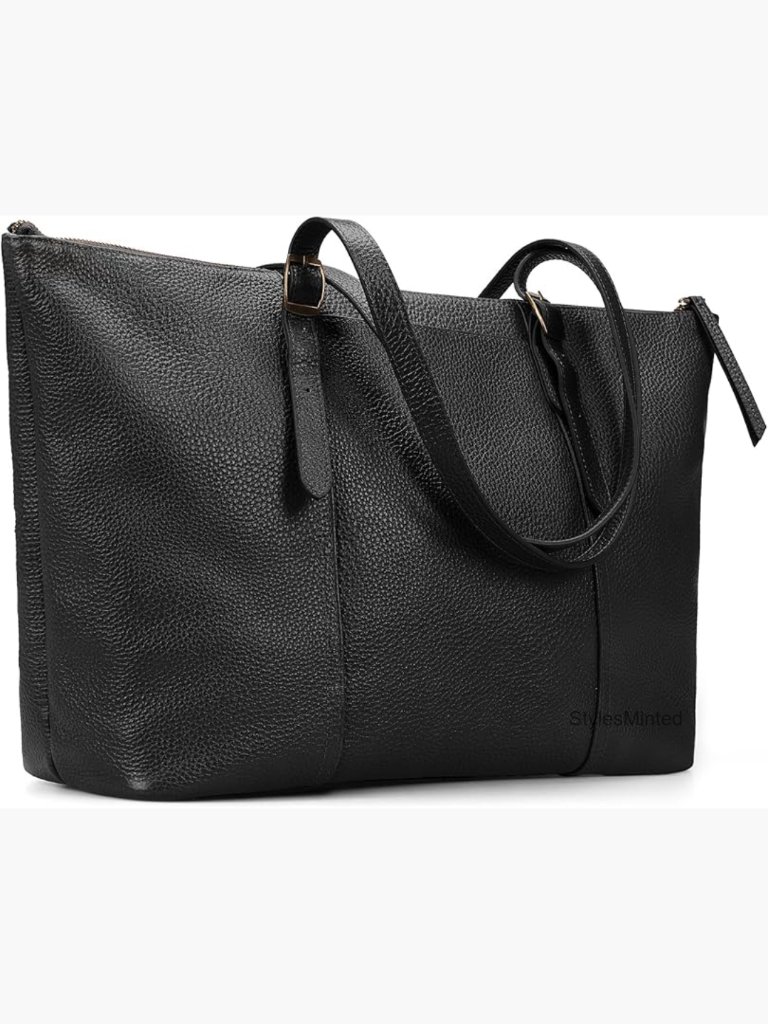 Vintage Genuine Leather Work Tote Bag For Women, Large Tote With Zipper And